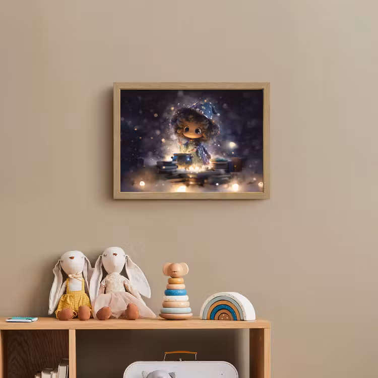 Meisje - Toveren - Sterren - Paars Light Box met batterij (Wandlamp kind) middel -sfeer2_kind