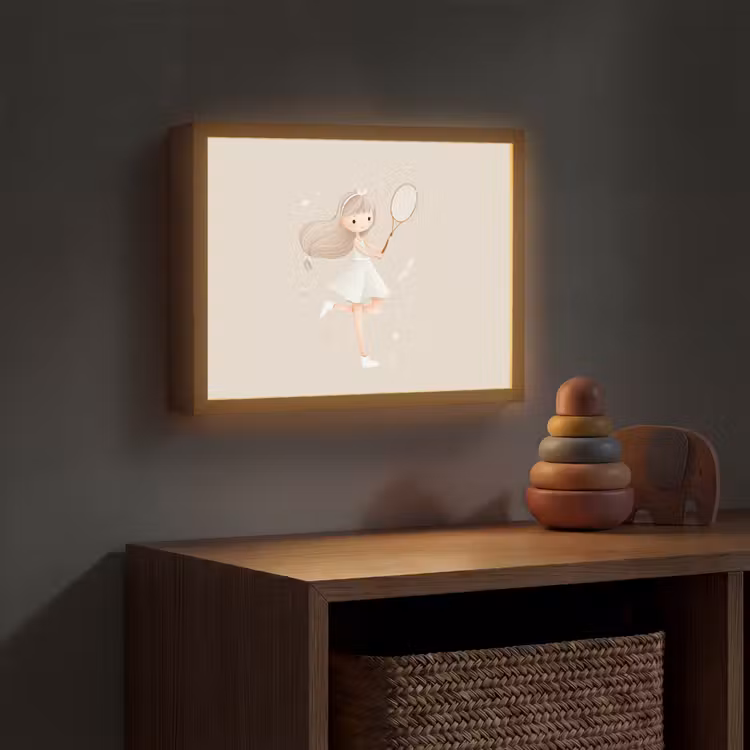 Meisje - Tennis - Beige Light Box met batterij (Wandlamp kind) middel -sfeer5_kind