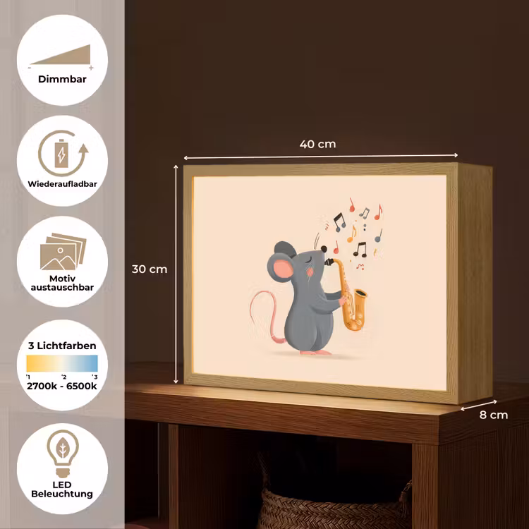 Muis - Saxofoon - Muzieknoten Light Box met batterij (Wandlamp kind) middel -USP_websiteoverzichtDE