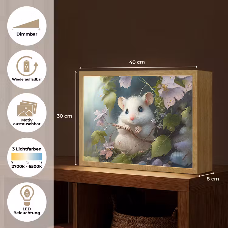 Muis - Bos - Bloemen - Illustratie - Bosdieren Light Box met batterij (Wandlamp kind) middel -USP_websiteoverzichtDE