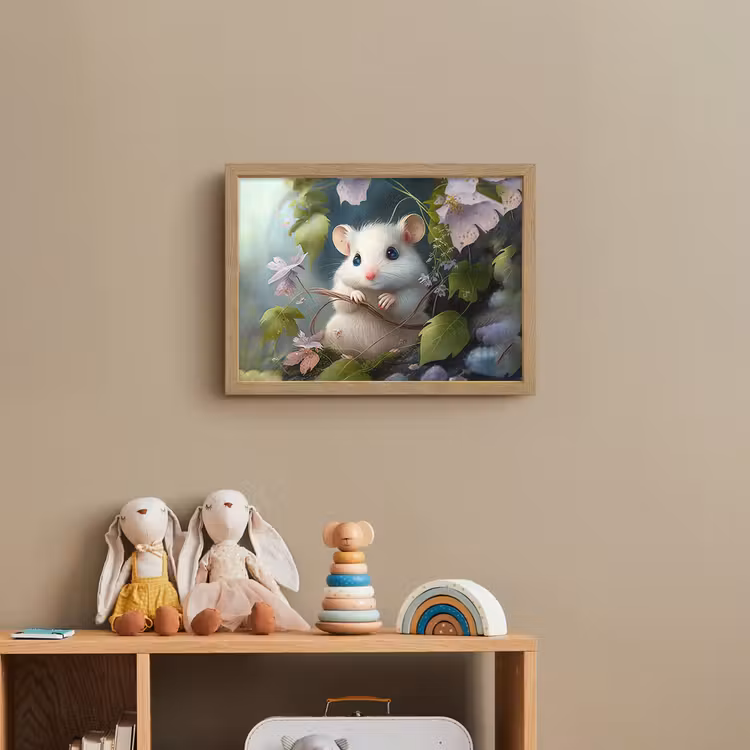 Muis - Bos - Bloemen - Illustratie - Bosdieren Light Box met batterij (Wandlamp kind) middel -sfeer2_kind