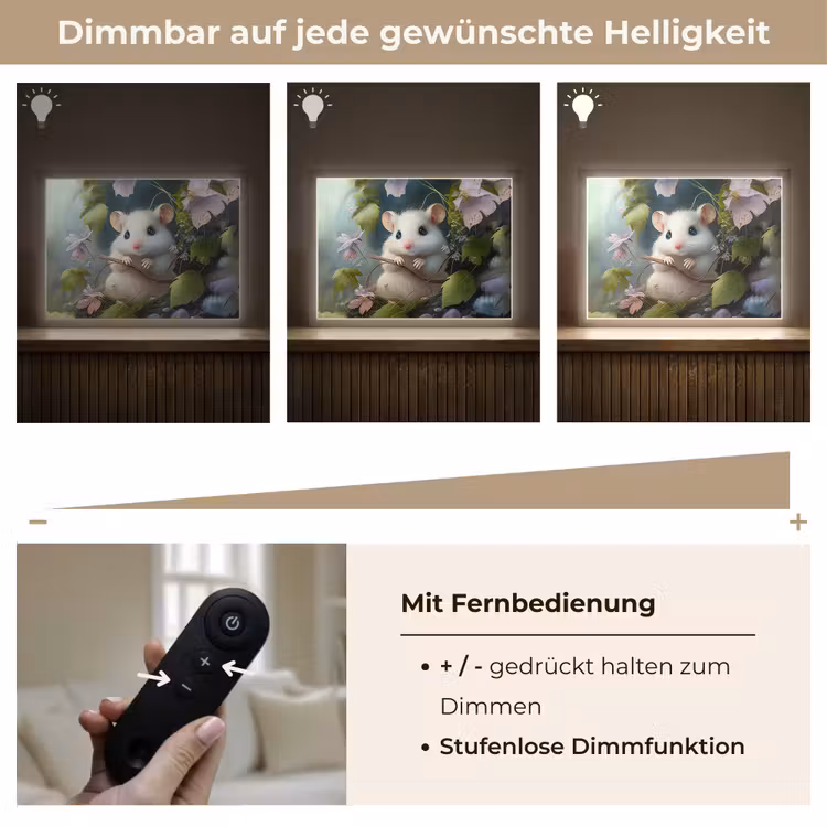Muis - Bos - Bloemen - Illustratie - Bosdieren Light Box met batterij (Wandlamp kind) middel -USP_dimbaarDE