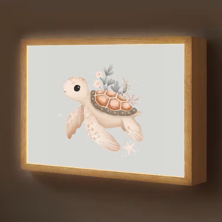 Zeeschildpad - Onderwaterwereld - Pastel Light Box met batterij (Wandlamp kind) middel -z3d_website