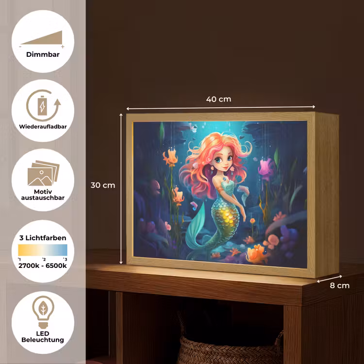Zeemeermin - Bloemen - Onderwater - Meisjes - Kind Light Box met batterij (Wandlamp kind) middel -USP_websiteoverzichtDE