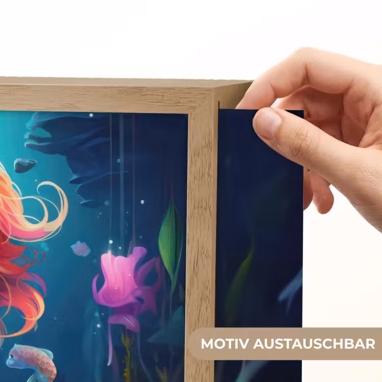 Zeemeermin - Bloemen - Onderwater - Meisjes - Kind Light Box met batterij (Wandlamp kind) middel -USP_websiteprintDE