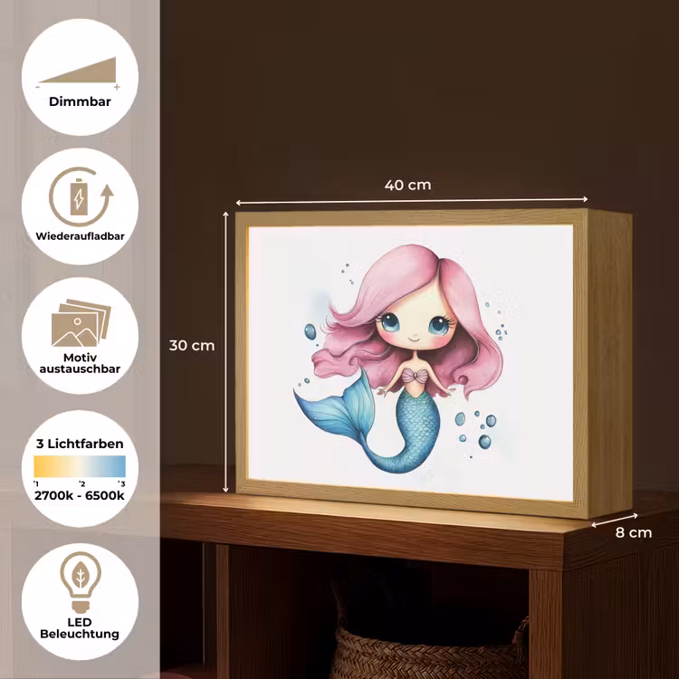 Zeemeermin - Roze - Luchtbellen Light Box met batterij (Wandlamp kind) middel -USP_websiteoverzichtDE