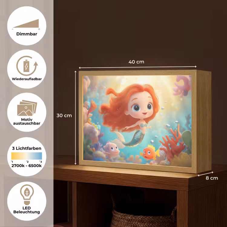 Zeemeermin - Water - Vissen - Rood Light Box met batterij (Wandlamp kind) middel -USP_websiteoverzichtDE