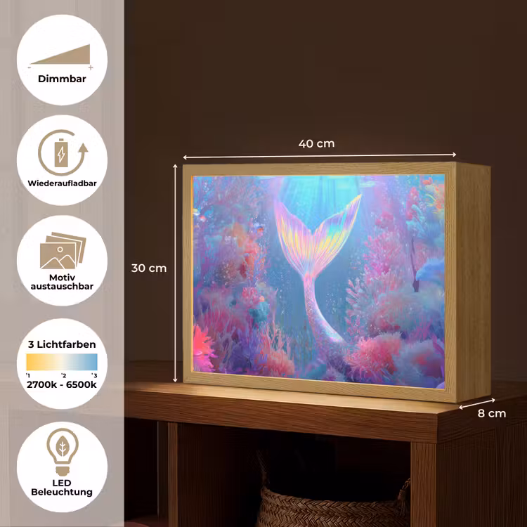 Zeemeerminnenstaart - Koraal - Water Light Box met batterij (Wandlamp kind) middel -USP_websiteoverzichtDE