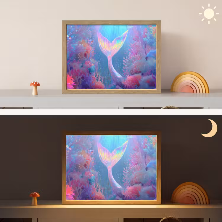 Zeemeerminnenstaart - Koraal - Water Light Box met batterij (Wandlamp kind) middel -sfeer3_kind