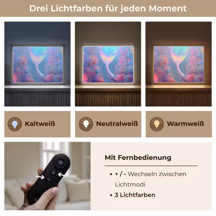 Zeemeerminnenstaart - Koraal - Water Light Box met batterij (Wandlamp kind) middel -USP_lichtkleurDE