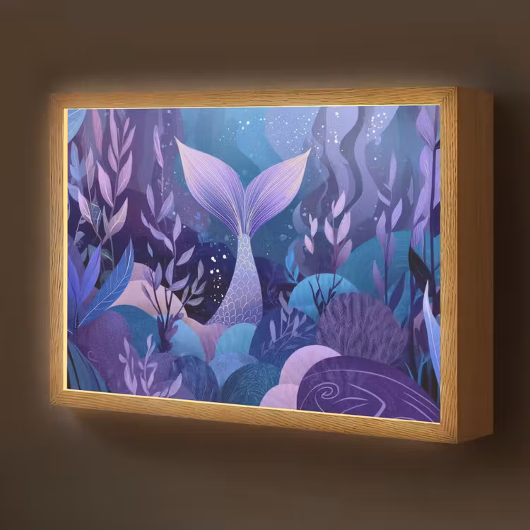 Zeemeerminnenstaart - Onderwaterplanten - Paars - Blauw Light Box met batterij (Wandlamp kind) middel -z3d_website