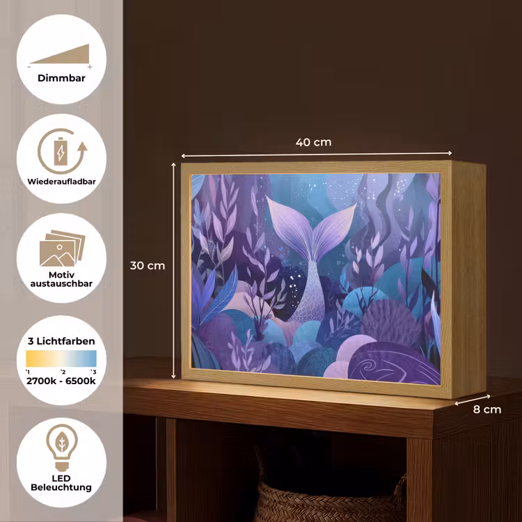 Zeemeerminnenstaart - Onderwaterplanten - Paars - Blauw Light Box met batterij (Wandlamp kind) middel -USP_websiteoverzichtDE