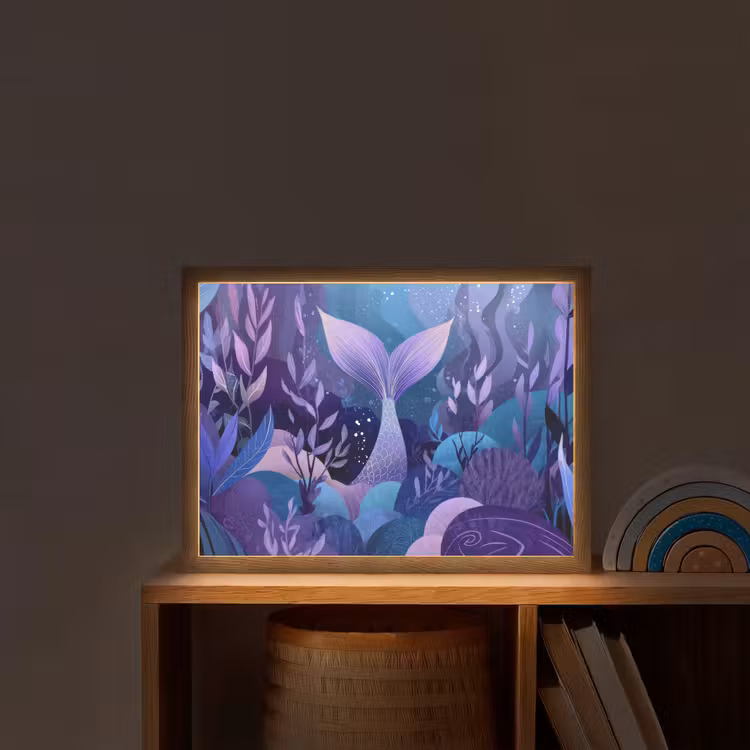 Zeemeerminnenstaart - Onderwaterplanten - Paars - Blauw Light Box met batterij (Wandlamp kind) middel -sfeer1_kind