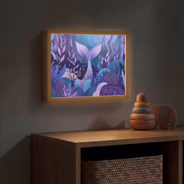 Zeemeerminnenstaart - Onderwaterplanten - Paars - Blauw Light Box met batterij (Wandlamp kind) middel -sfeer5_kind