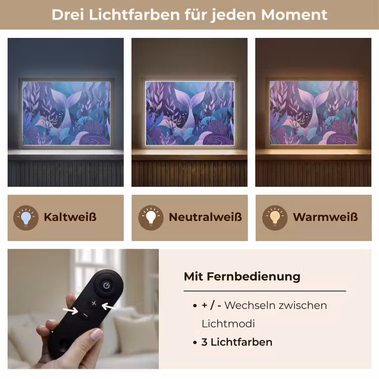 Zeemeerminnenstaart - Onderwaterplanten - Paars - Blauw Light Box met batterij (Wandlamp kind) middel -USP_lichtkleurDE