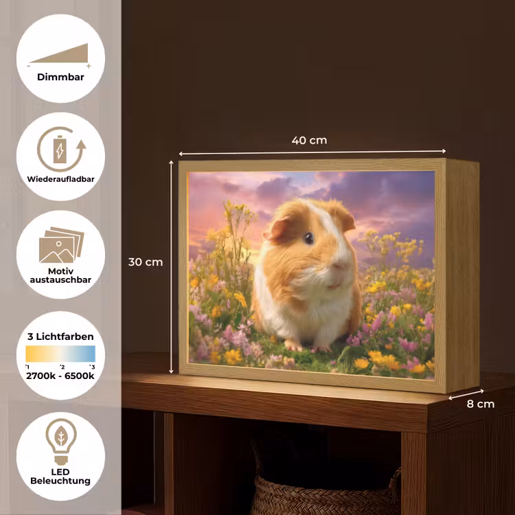 Cavia - Kleurrijk - Bloemen Light Box met batterij (Wandlamp kind) middel -USP_websiteoverzichtDE