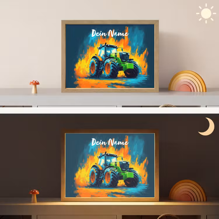 Abstract - Tractor - Groen Light Box met batterij (Wandlamp kind) middel -sfeer3_kind