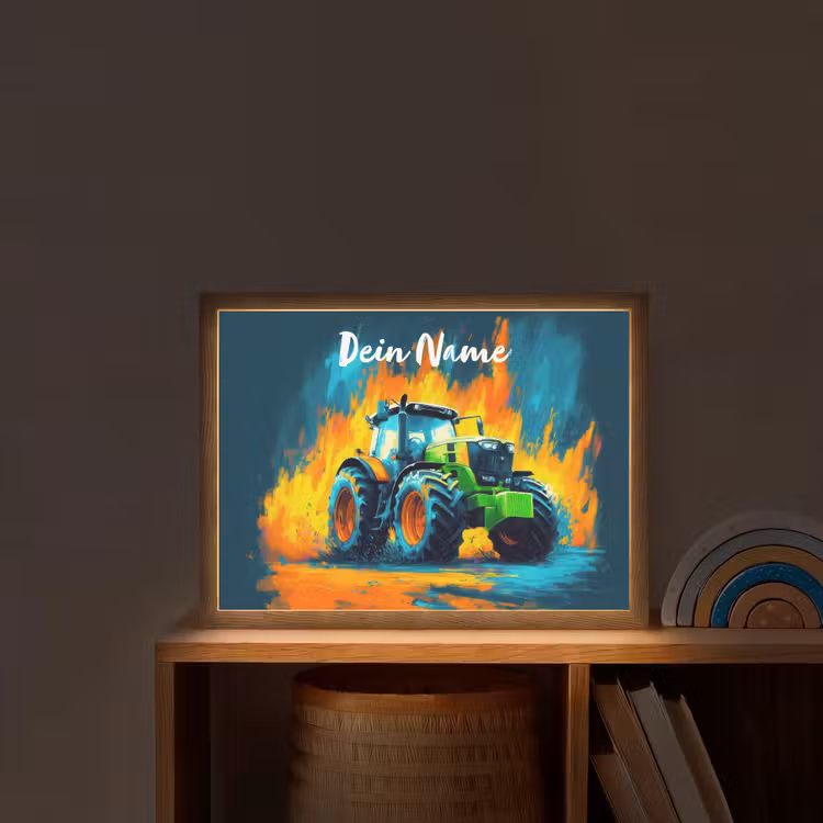 Abstract - Tractor - Groen Light Box met batterij (Wandlamp kind) middel -sfeer1_kind