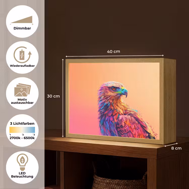 Arend - Vogel - Kleurrijk - Dier Light Box met batterij (Wandlamp kind) middel -USP_websiteoverzichtDE