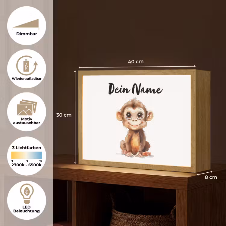 Aap - Baby - Jungle dieren Light Box met batterij (Wandlamp kind) middel -USP_websiteoverzichtDE