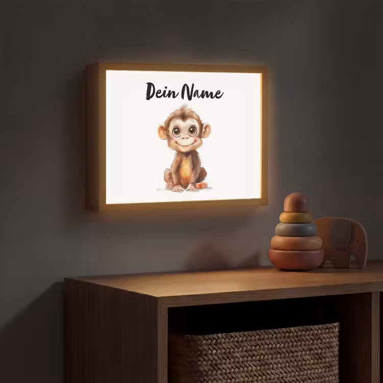Aap - Baby - Jungle dieren Light Box met batterij (Wandlamp kind) middel -sfeer5_kind