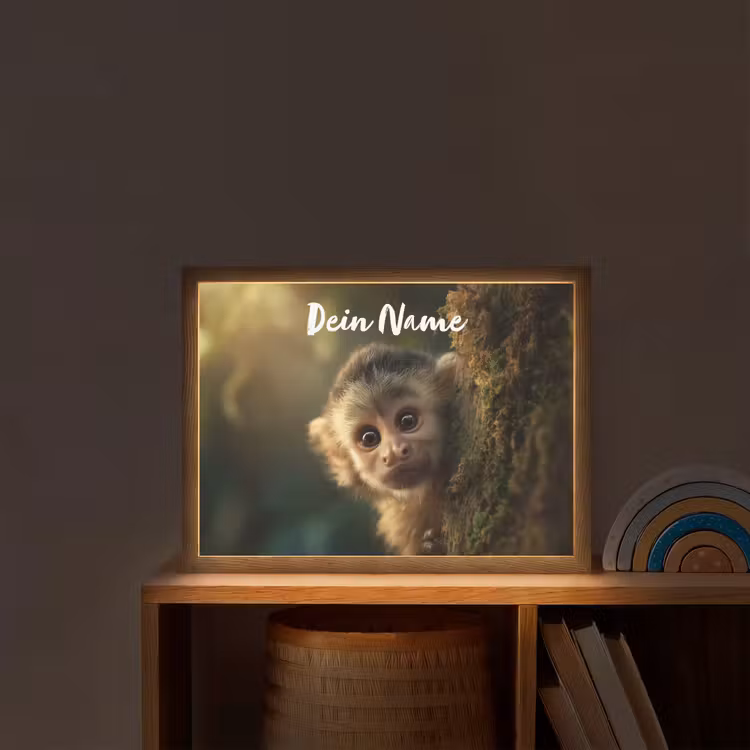 Aap - Boomstronk - Bruin Light Box met batterij (Wandlamp kind) middel -sfeer1_kind