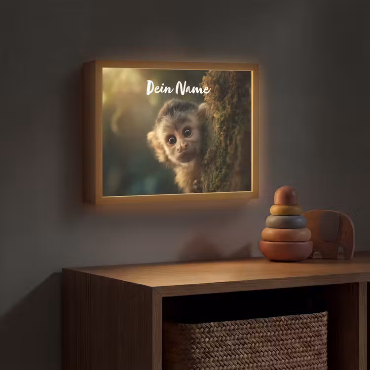 Aap - Boomstronk - Bruin Light Box met batterij (Wandlamp kind) middel -sfeer5_kind