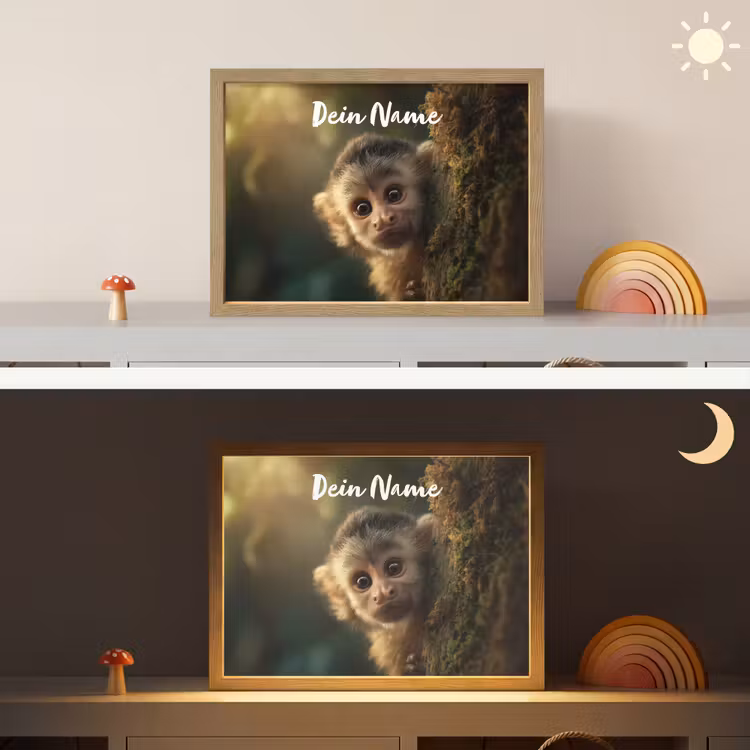 Aap - Boomstronk - Bruin Light Box met batterij (Wandlamp kind) middel -sfeer3_kind