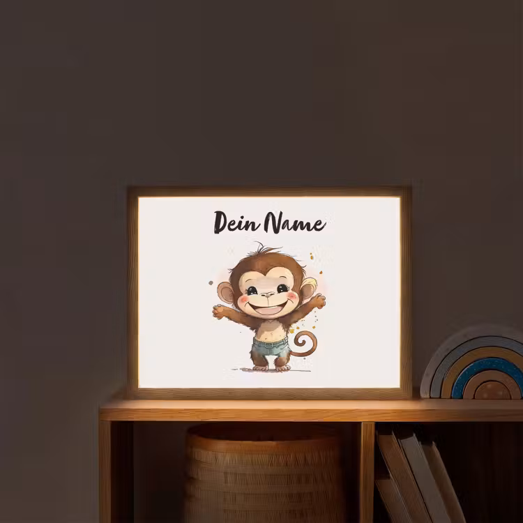 Aap - Bruin - Waterverf - Dieren - Meiden - Jongens Light Box met batterij (Wandlamp kind) middel -sfeer1_kind