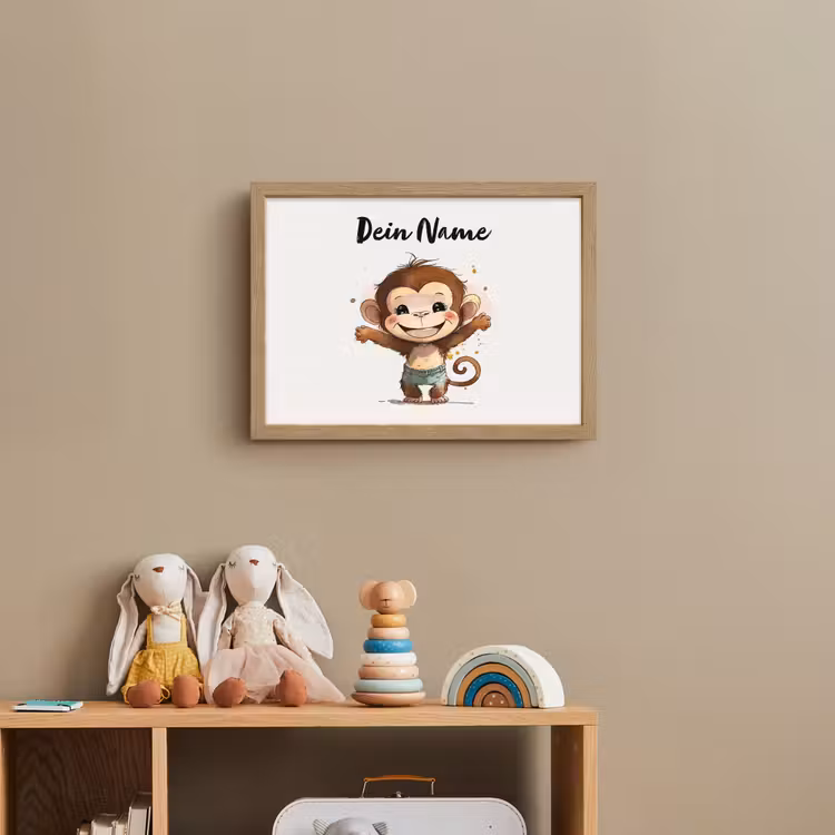 Aap - Bruin - Waterverf - Dieren - Meiden - Jongens Light Box met batterij (Wandlamp kind) middel -sfeer2_kind