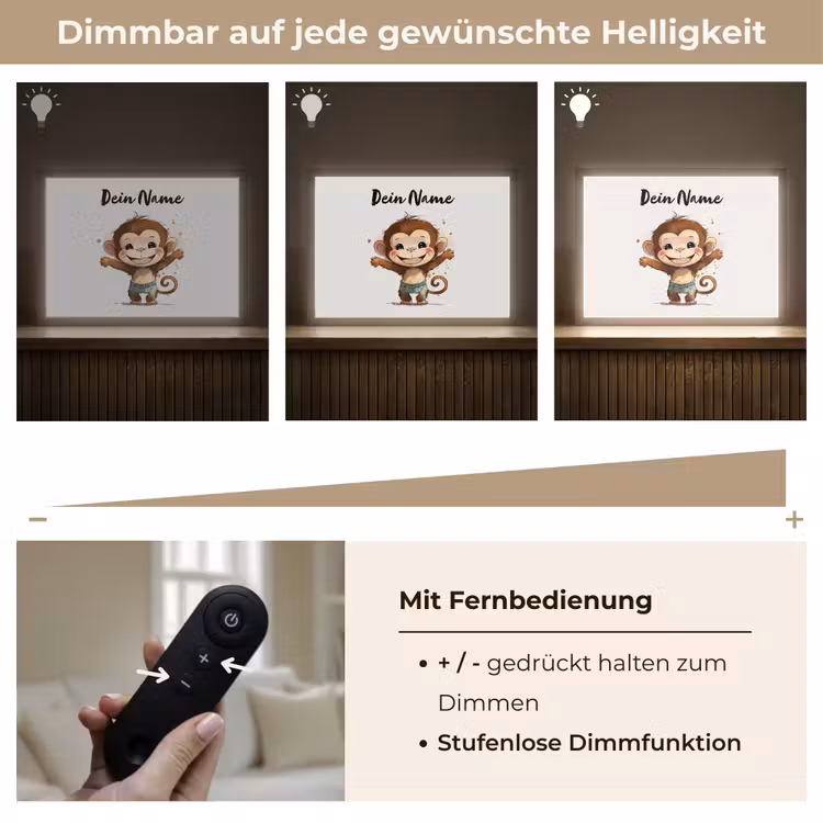 Aap - Bruin - Waterverf - Dieren - Meiden - Jongens Light Box met batterij (Wandlamp kind) middel -USP_dimbaarDE