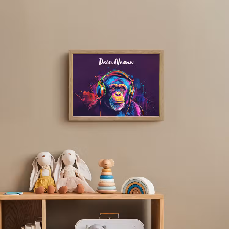 Aap - Koptelefoon - Muziek - Kleurrijk Light Box met batterij (Wandlamp kind) middel -sfeer2_kind