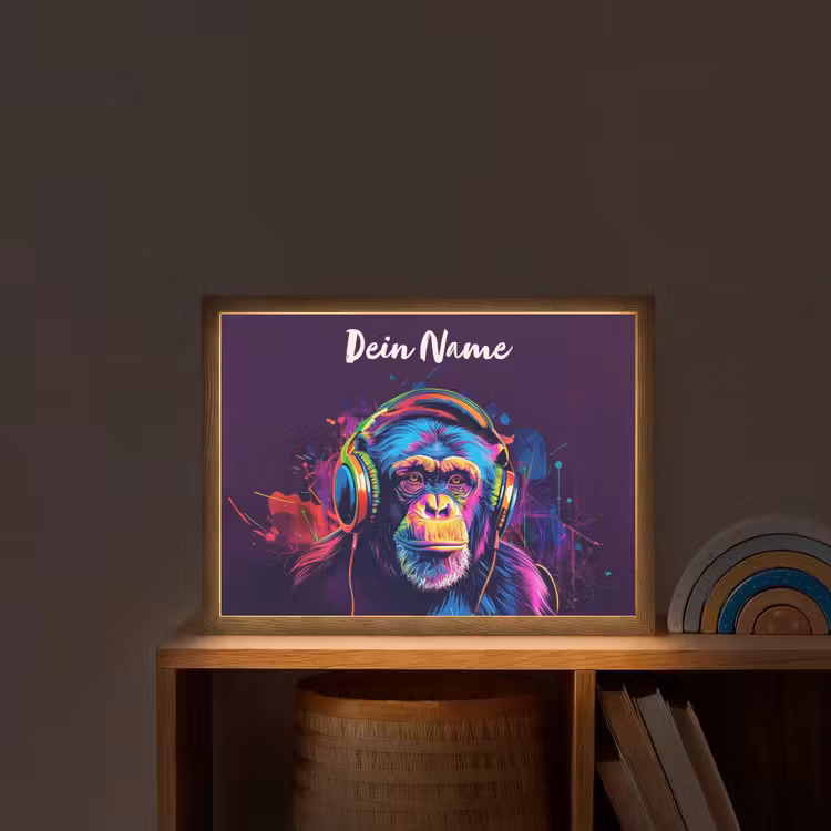Aap - Koptelefoon - Muziek - Kleurrijk Light Box met batterij (Wandlamp kind) middel -sfeer1_kind