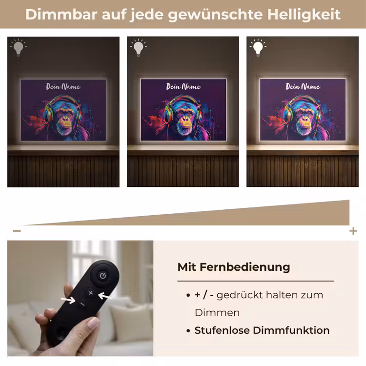 Aap - Koptelefoon - Muziek - Kleurrijk Light Box met batterij (Wandlamp kind) middel -USP_dimbaarDE