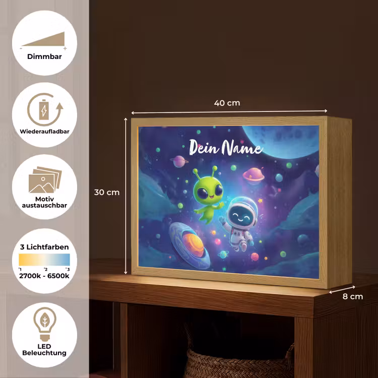 Alien - Astronaut - Ruimte - Planeten Light Box met batterij (Wandlamp kind) middel -USP_websiteoverzichtDE
