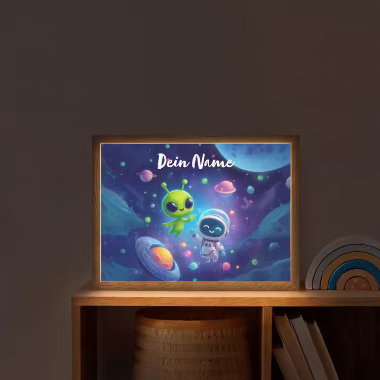 Alien - Astronaut - Ruimte - Planeten Light Box met batterij (Wandlamp kind) middel -sfeer1_kind