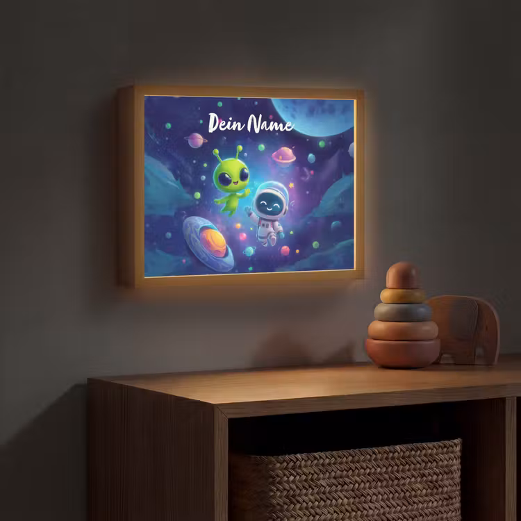 Alien - Astronaut - Ruimte - Planeten Light Box met batterij (Wandlamp kind) middel -sfeer5_kind