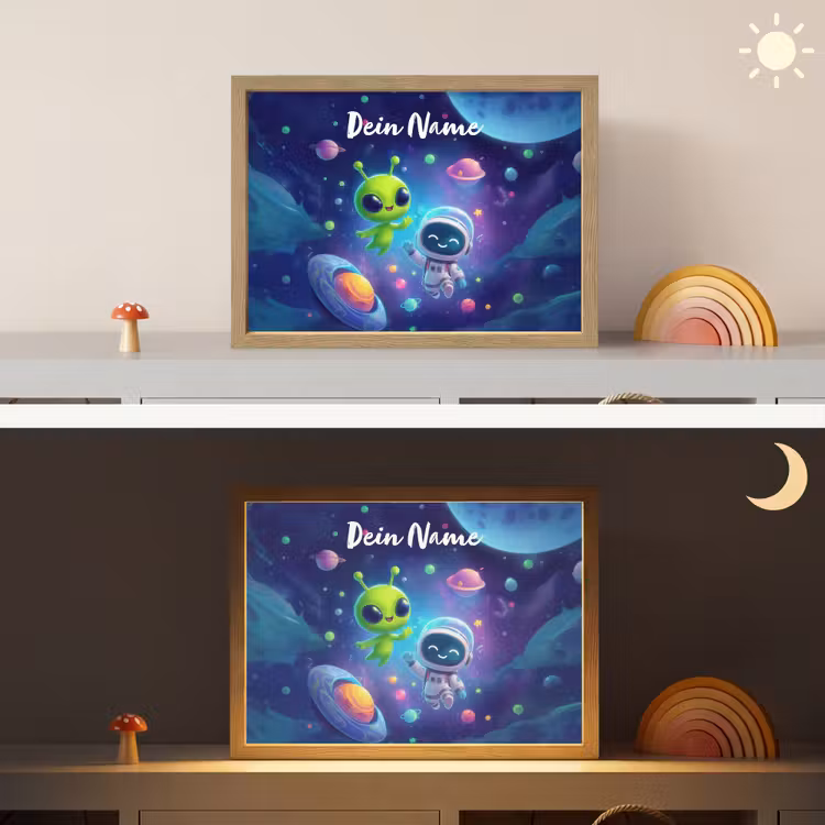 Alien - Astronaut - Ruimte - Planeten Light Box met batterij (Wandlamp kind) middel -sfeer3_kind