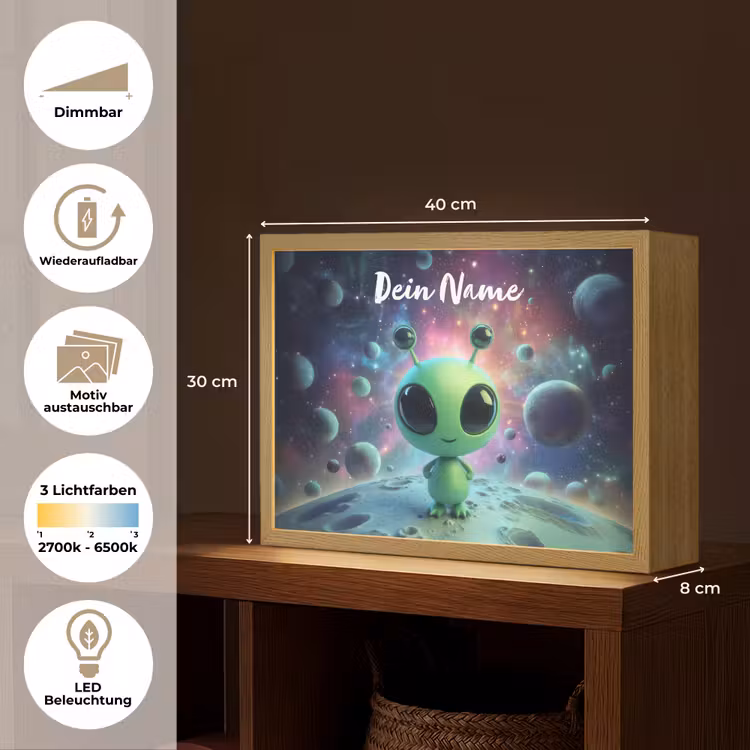 Alien - Groen - Planeten - Ruimte Light Box met batterij (Wandlamp kind) middel -USP_websiteoverzichtDE