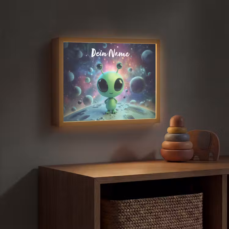 Alien - Groen - Planeten - Ruimte Light Box met batterij (Wandlamp kind) middel -sfeer5_kind