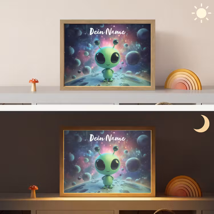Alien - Groen - Planeten - Ruimte Light Box met batterij (Wandlamp kind) middel -sfeer3_kind