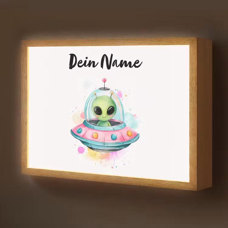 Alien - Ufo - Kleurrijk Light Box met batterij (Wandlamp kind) middel -z3d_website