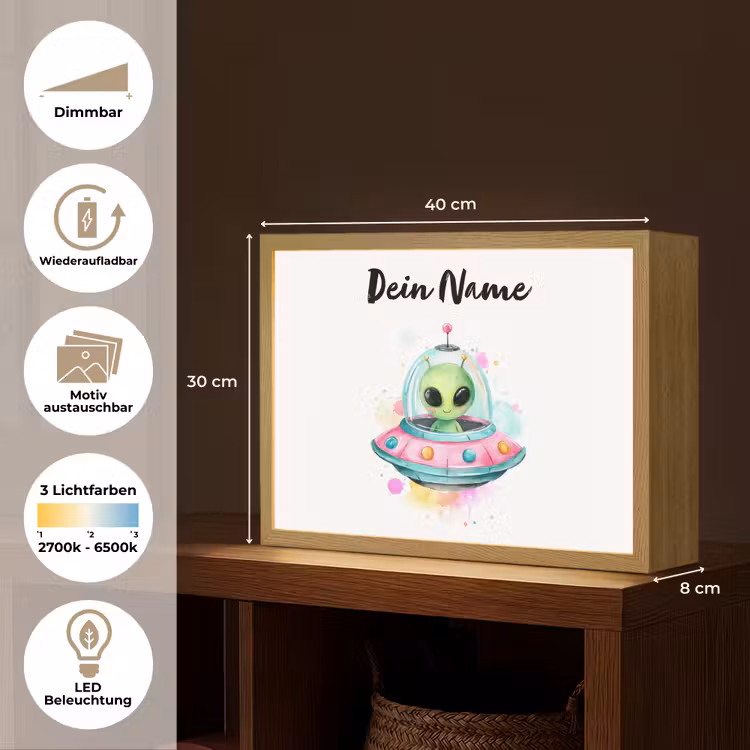 Alien - Ufo - Kleurrijk Light Box met batterij (Wandlamp kind) middel -USP_websiteoverzichtDE