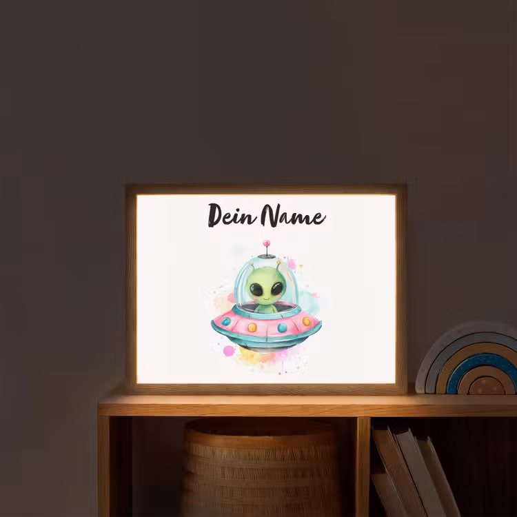 Alien - Ufo - Kleurrijk Light Box met batterij (Wandlamp kind) middel -sfeer1_kind