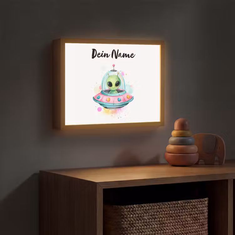Alien - Ufo - Kleurrijk Light Box met batterij (Wandlamp kind) middel -sfeer5_kind