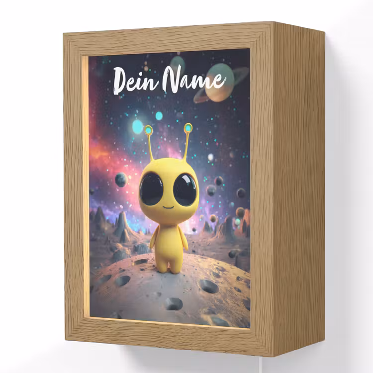 Alien - Ruimte - Geel - Planeten Light Box met kabel (Wandlamp kind) klein -3d