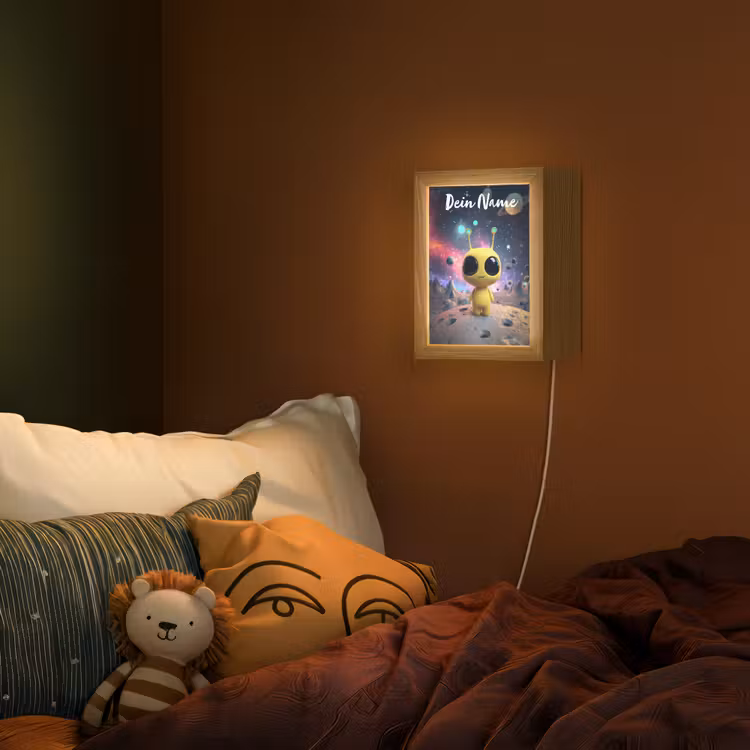 Alien - Ruimte - Geel - Planeten Light Box met kabel (Wandlamp kind) klein -sfeer1_kind