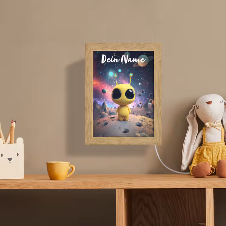 Alien - Ruimte - Geel - Planeten Light Box met kabel (Wandlamp kind) klein -sfeer2_kind