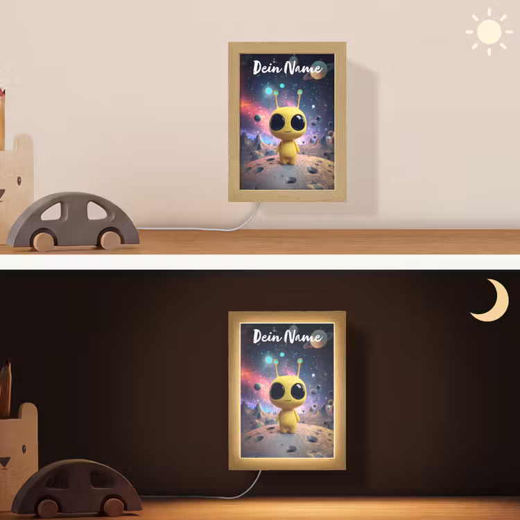 Alien - Ruimte - Geel - Planeten Light Box met kabel (Wandlamp kind) klein -sfeer3_kind