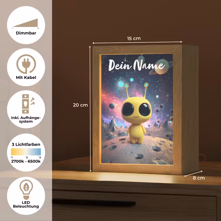 Alien - Ruimte - Geel - Planeten Light Box met kabel (Wandlamp kind) klein -USP_overzichtDE
